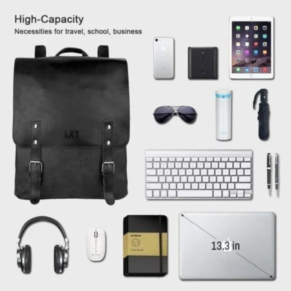 New Vegan Leather Backpack Vintage, Black - Picture 6 of 7